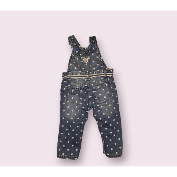 OshKosh B'Gosh Denim Overalls Baby size 12 Months Polka Dots Blue - Picture 6 of 10